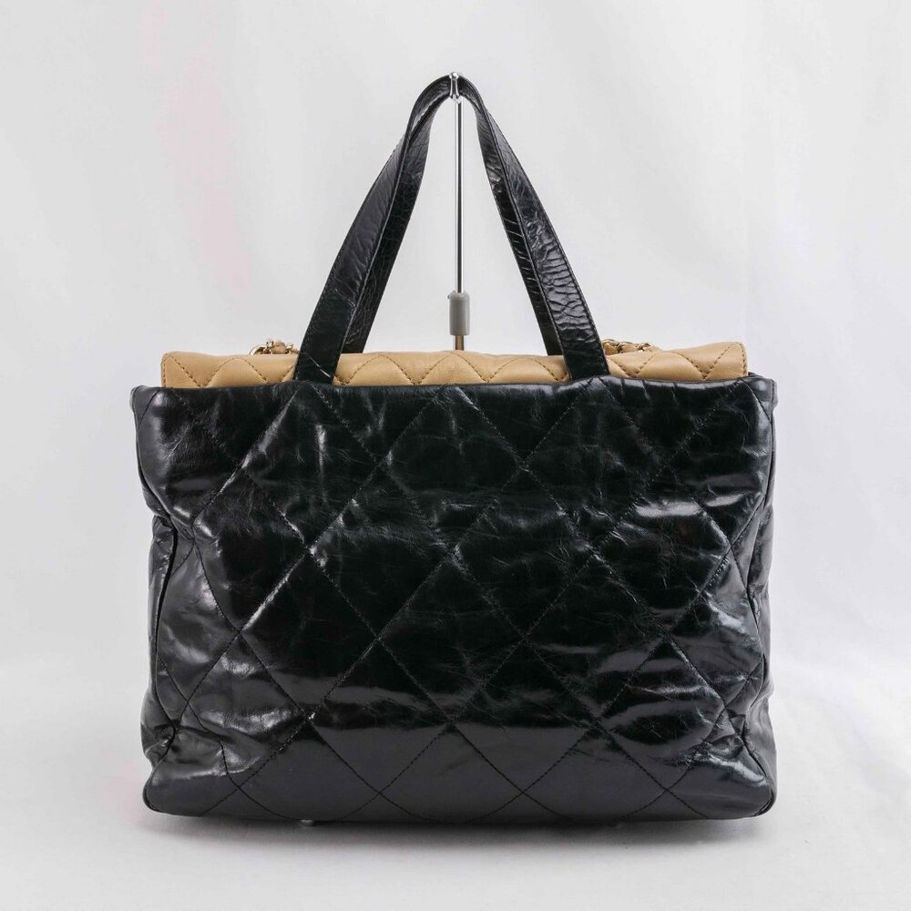 Authentic Chanel Black/Beige Quilted Glazed Leather Portobello Tote - Picture 5 of 15